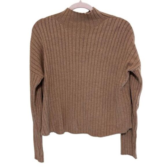 Gap Mock Neck Ribbed Knit Sweater  Womens Small Camel Brown Oversized Wool Blend - Picture 3 of 6